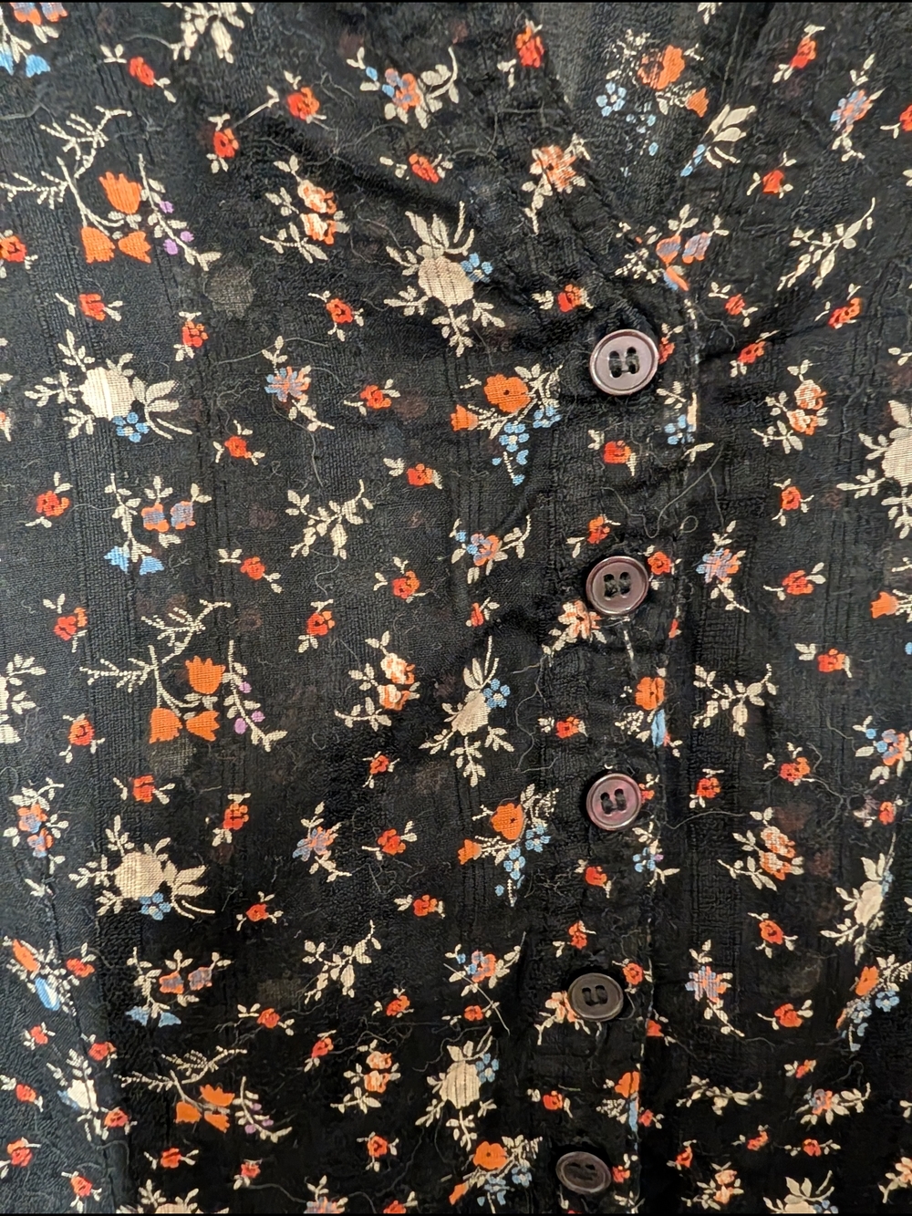 H&M Black Floral Cap-Sleeve Button Front Blouse - Picture 5 of 7